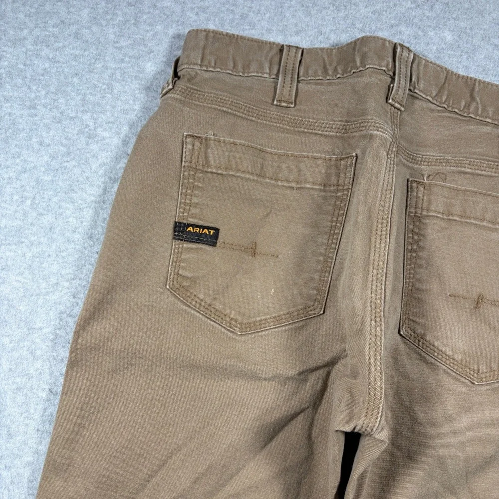 Ariat Rebar M7 Slim Straight Leg Pants Mens 30x34 Brown Canvas Work Trousers